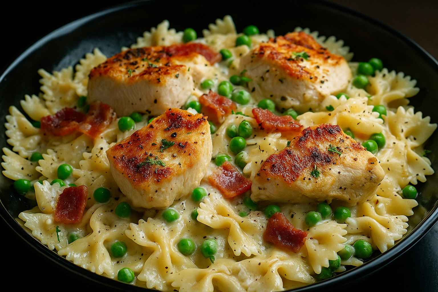 Creamy Chicken Carbonara with Bacon & Peas | Easy Bow Tie Pasta