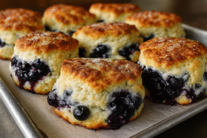 Fluffy Blueberry Biscuits on a Tray – Homemade and Golden