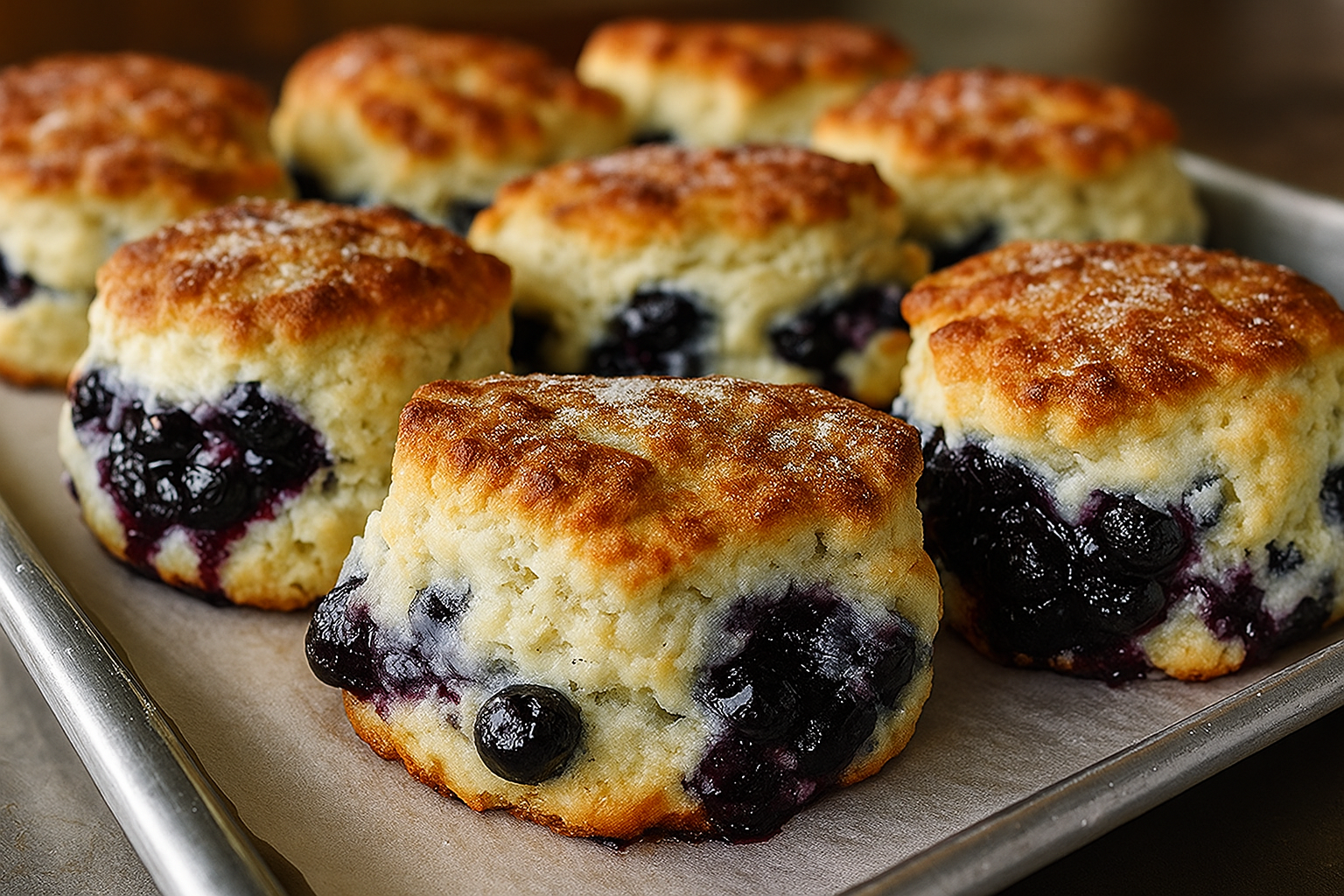 Fluffy Blueberry Biscuits on a Tray – Homemade and Golden