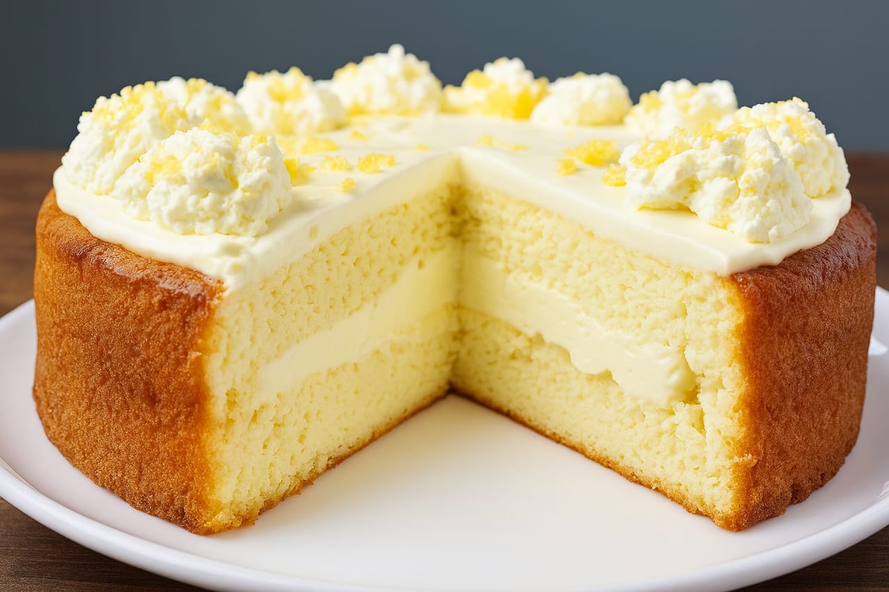 A rich and moist lemon cheesecake cake with creamy layers and whipped topping – perfect for spring and summer desserts.
