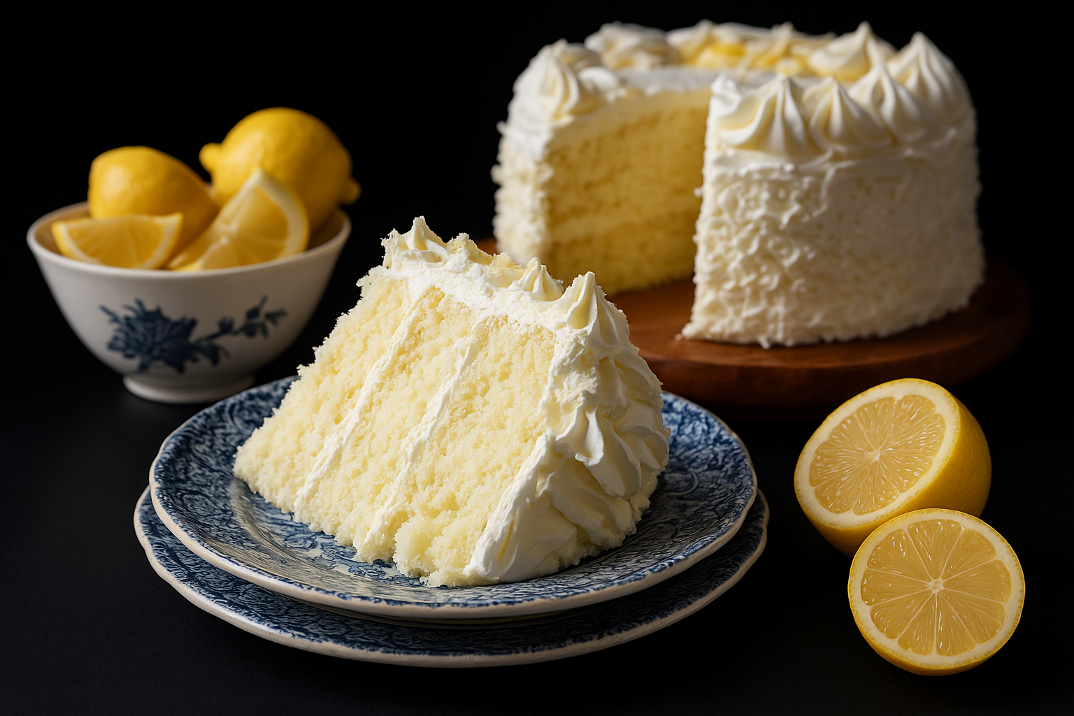 Lemon Cream Cake slice on a plate with creamy lemon filling and fluffy layers, perfect for dessert lovers.