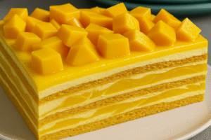 Homemade Mango Carlota layered with mango cream and cookies