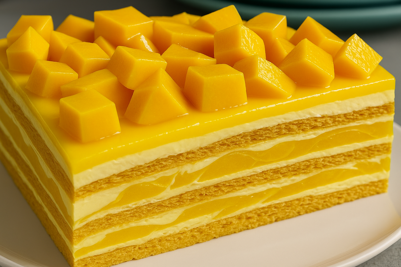Homemade Mango Carlota layered with mango cream and cookies