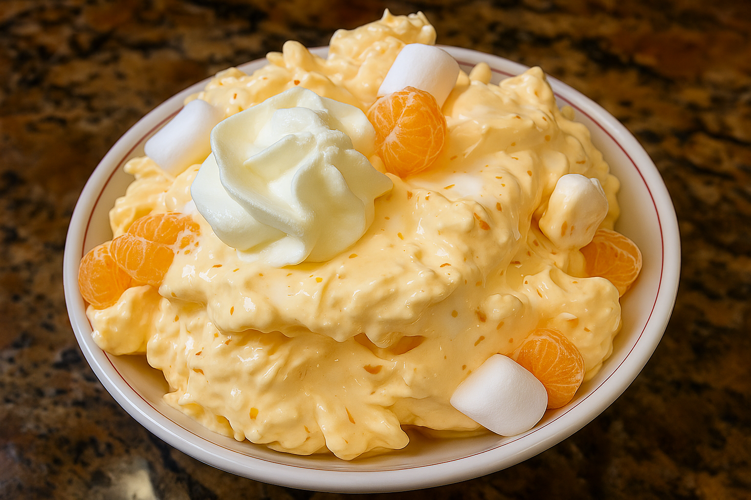 Creamy Orange Dreamsicle Salad with marshmallows and mandarin oranges
