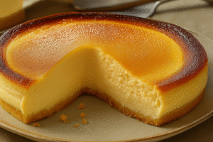 Golden-topped Condensed Milk Cake with creamy custard-like center on a plate