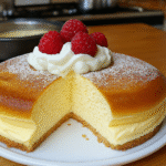 Sugar-free Cloud Cake with whipped cream and raspberries on top – soft and fluffy texture