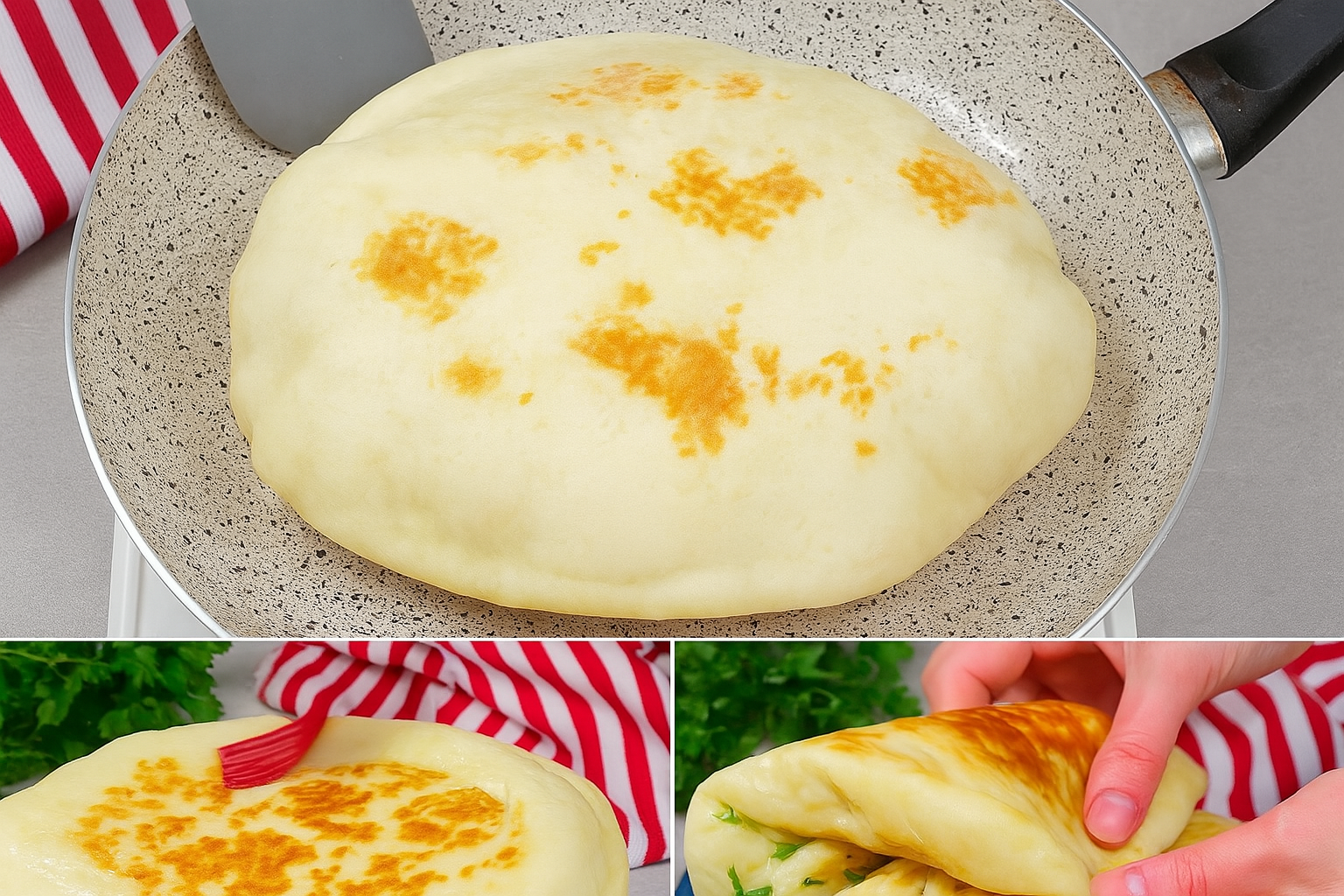 Easy naan bread recipe in skillet – puffy and golden