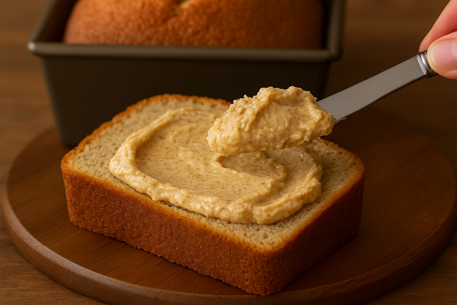 Best applesauce bread recipe slice on a wooden board, moist and spiced, perfect for fall breakfasts.