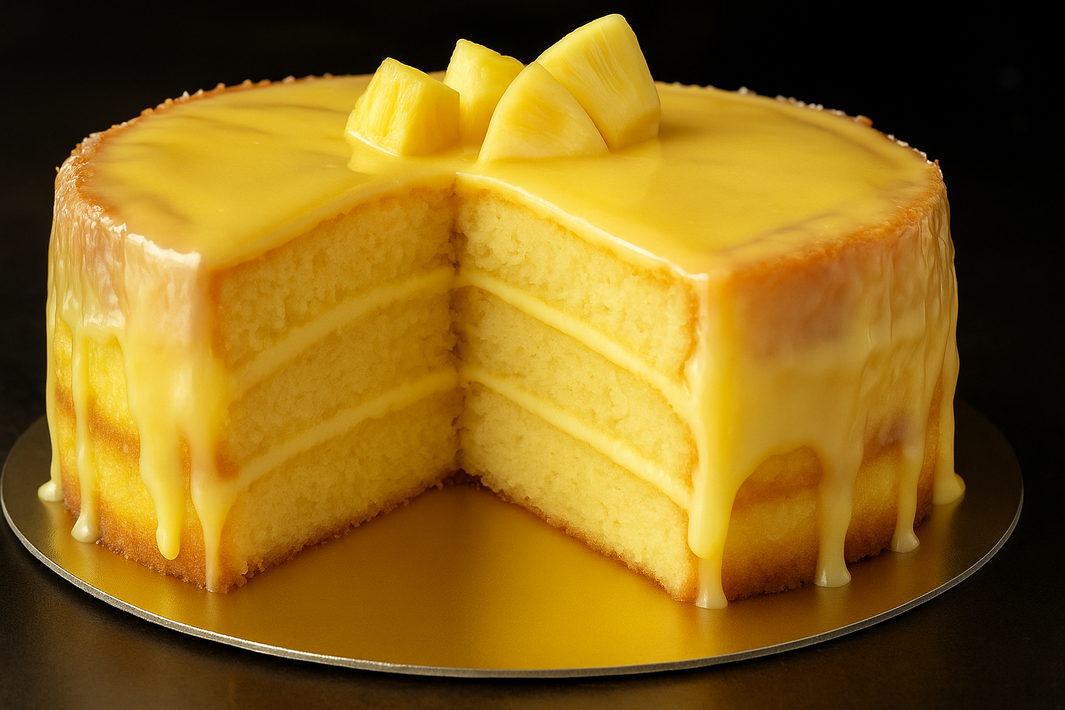 Moist Pineapple Juice Cake with Vanilla Glaze and Fresh Pineapple Topping