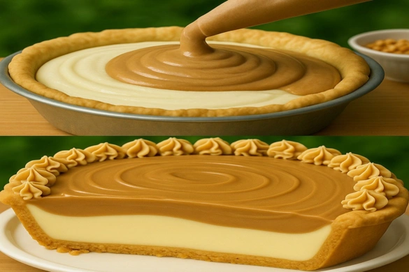 Amish peanut butter cream pie with vanilla filling and peanut butter topping